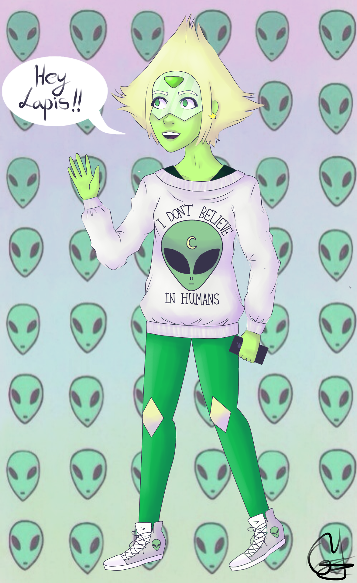 Anyways, i just saw a shirt on here yesterday, and i was like: THIS IS PERFECT FOR PERIDOT! (click read more to see the shirt i based it off of) I haven’t doodled in a while because of other projects...