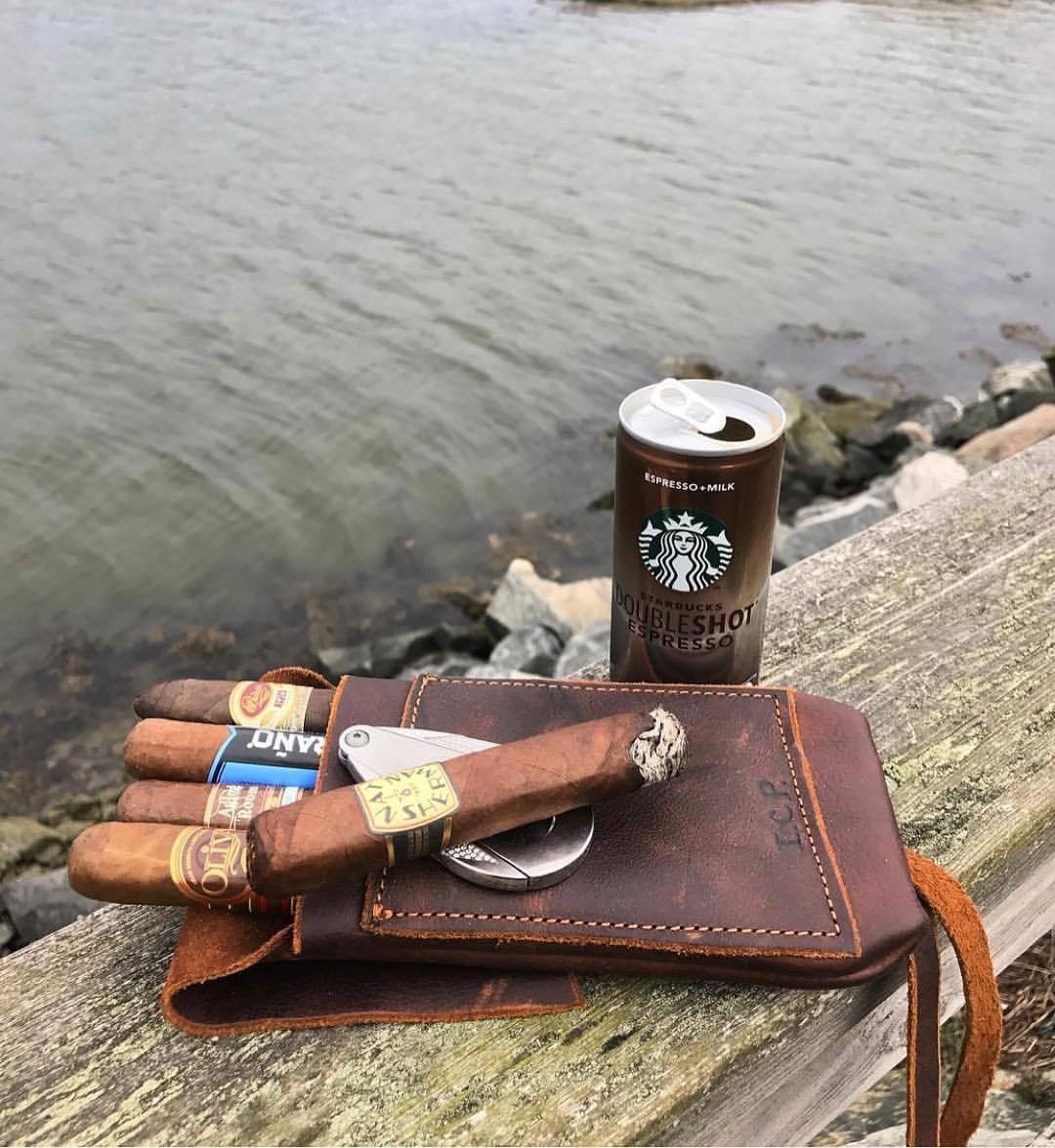 Great pic of a Legendary Saxon premium leather cigar case! 🔥💨 Repost from @ingvarscigarpage So how is your Tuesday so far? I’m starting mine with a beautiful #natsherman a gift from @dukeofcigars and a #doubleshot #espresso 😀☕️☕️