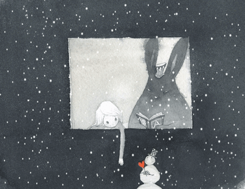 Leyendo con la nieve (ilustración de Kim Minji)