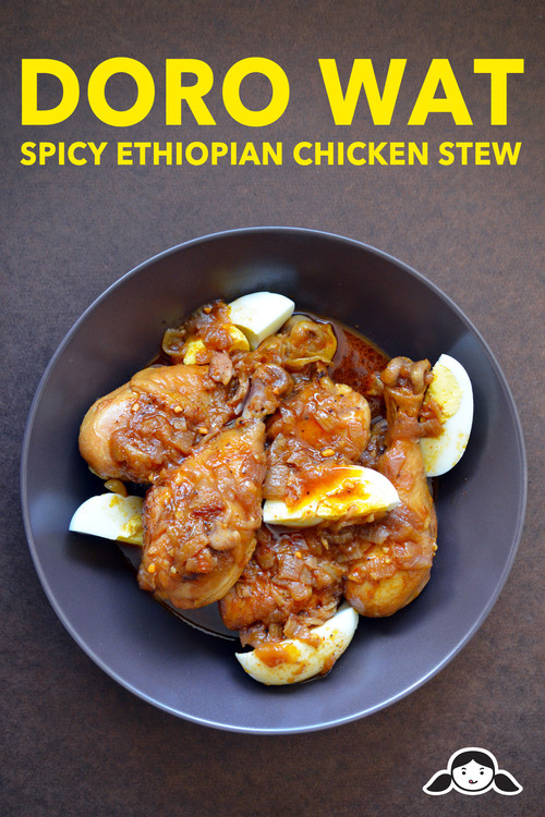 A bowl of doro wat, spicy Ethiopian chicken stew.