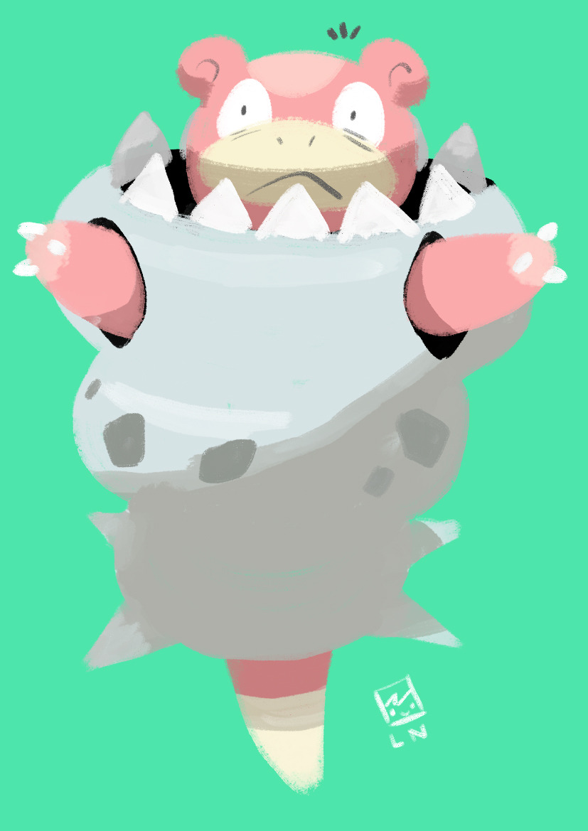 Practice with new brush set of Slowbro’s new mega evolution. He doesn’t look happy about it at all! FB Page Tumblr