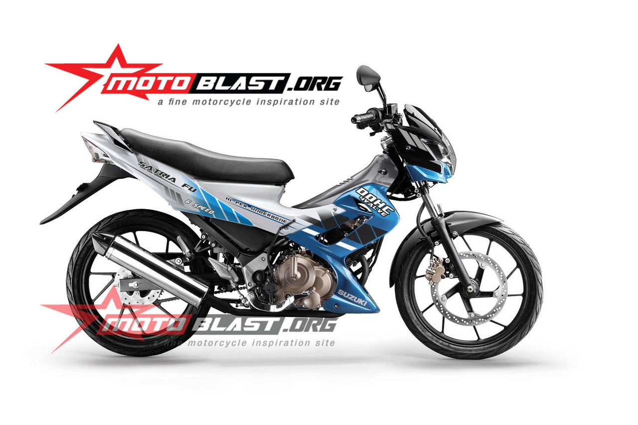 Motoblast Modif Striping Suzuki Satria FU Blue White 2014