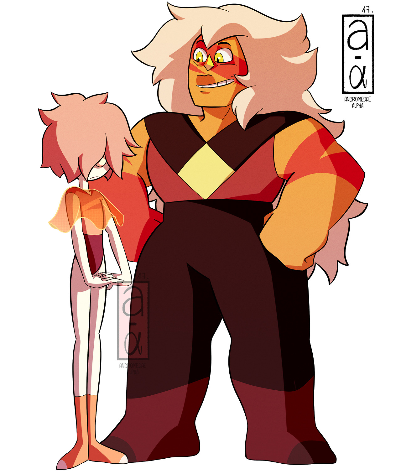 Jasper with her own Pearl, Peach Pearl! Yellow Diamond handed a Pearl to Jasper for her sovereignty and her excellent participation in the Gem War. How do you think they will look like fusing? Just...