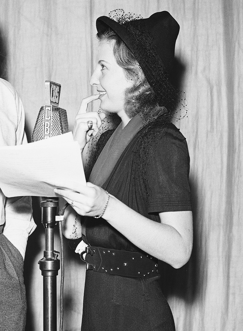 Barbara Stanwyck rehearsing for Cecil B DeMille’s Lux Radio Theater production of These Three, 6 December 1937