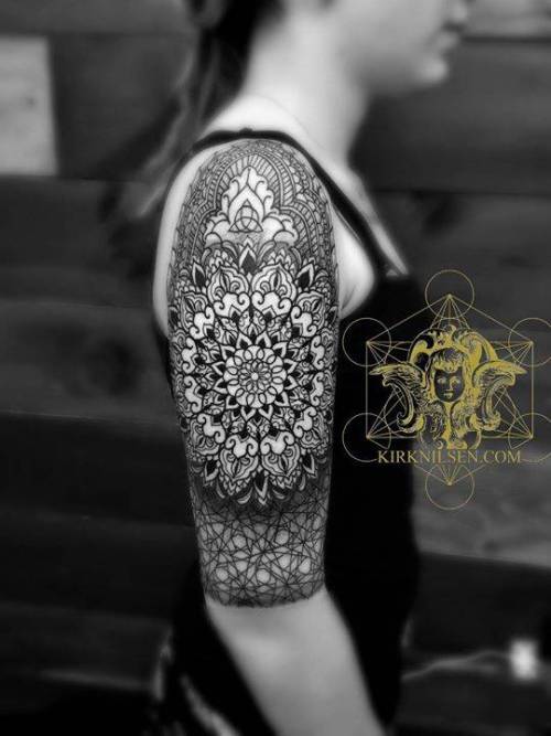 Tattoo tagged with: geometric shape, black, big, of sacred geometry shapes, mandala, henna, kirknilsen, blackwork, shoulder, tatuaje, sacred geometry, tatuajes, geometric, upper arm
