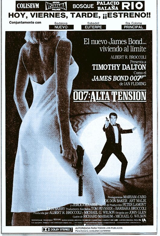 ‪Hoy estrenan la nueva aventura de James Bond “007 Alta tensión”. 15a de la saga.Es la 1a de Timothy Dalton (41) en el papel de Bond #v170787‬