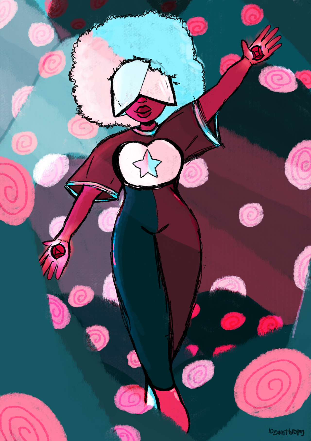headcanon of a garnet form somewhere after cotton candy garnet but before eighties garnet, when she’s becoming more of her own person yet still unsure of her identity. this was also some light-source...