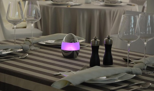 Lampe de table pour restaurant sans fil LED rechargeable DESIGN EGG ALU OU BOIS