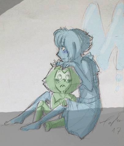 I’ll just leave this here… A quick sketch for the @lapidot-anniversary-week day 2 Cuddling (?) Maybe Peridot really wants to cuddle… maybe she’s shy… just maybe. (Sorry for the low res guys, I have...