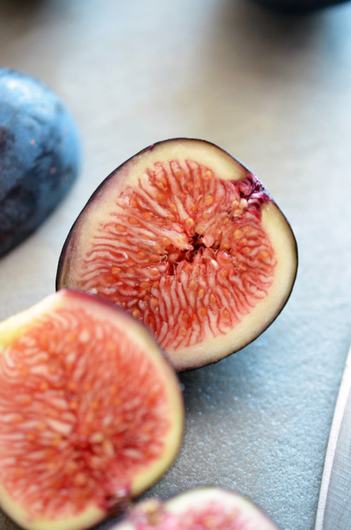 A sliced fig for the fig and watermelon salad.