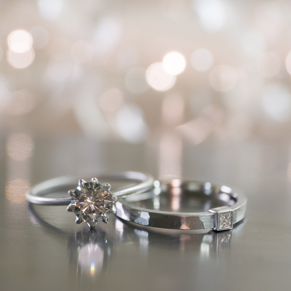 オーダーメイド　プラチナの結婚指輪、婚約指輪　プラチナ、ダイヤモンド