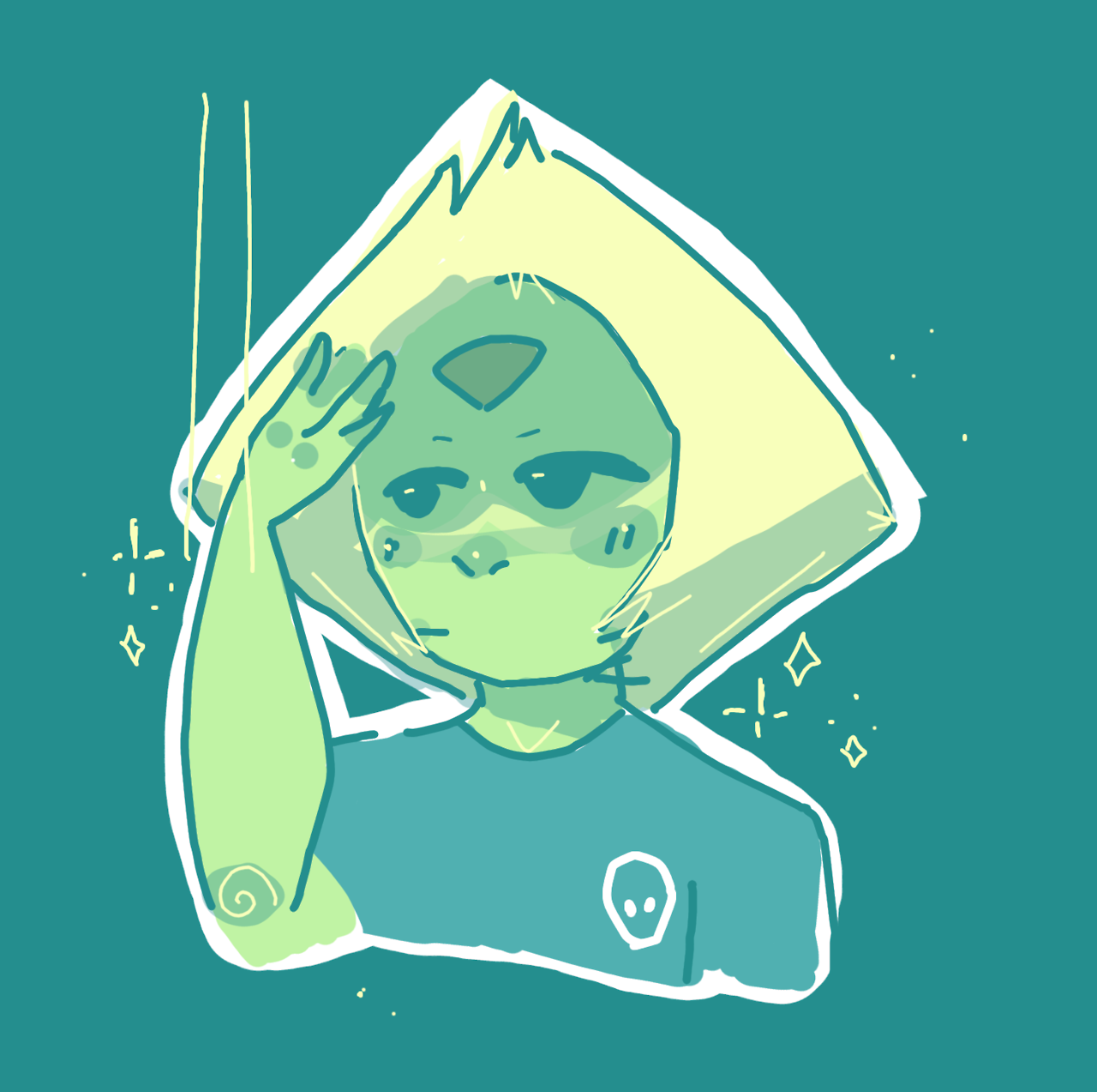 A doodle of peridot that accurately portrays my frustration of trying to relearn how to use a tablet