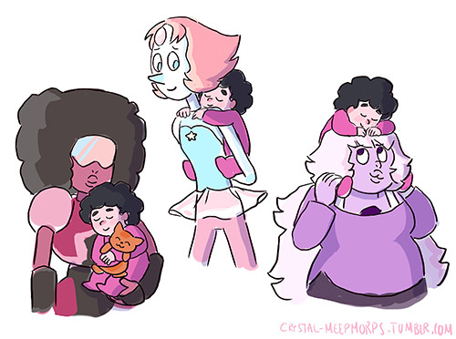 I needed to cheer myself up so here is sleepy baby Steven and his many moms.