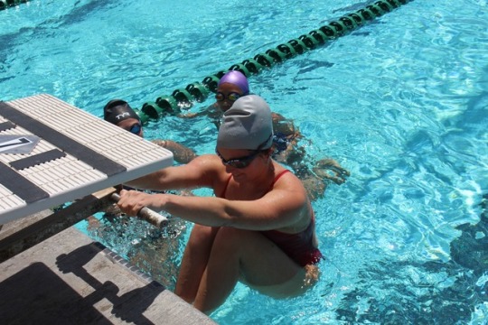Freshman Charlee Wickemeyer prepares to launch herself off the block to begin her backstroke at practice. Swim Team competed in CIF in Riverside, California for CIF this weekend. 