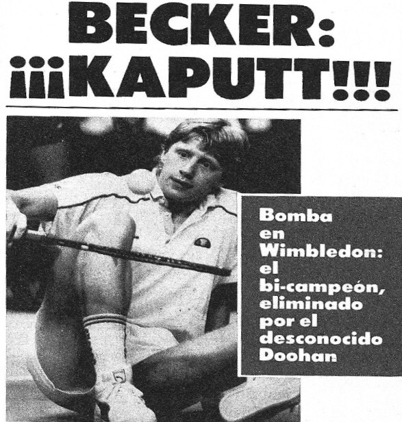 ‪Sorpresa en Wimbledon, Boris Becker, 2 veces campeón del torneo, cae en 2a ronda ante el desconocido Doohan (26) 6-7, 6-4, 2-6, 4-6 #s270687‬