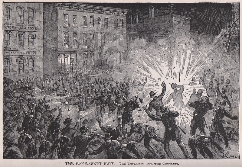 “The Haymarket Riot. The Explosion and the Conflict“ by W. Ottman, 1889 | Illinois During the Gilded Age | NIU Digital Library
On the evening of May 4, 1886, an unknown individual lobbed a dynamite bomb into a formation of Chicago police officers...