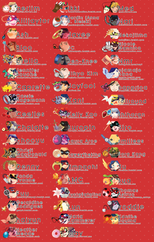 Miraculous Ladybug Charity Fanzine, Finalized artist credit page in the ...
