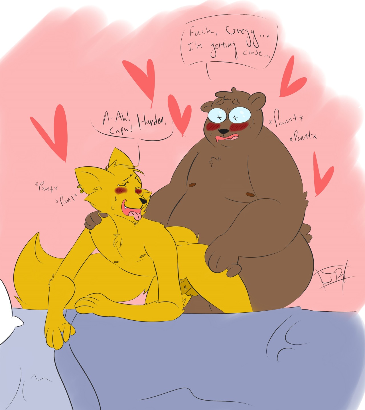 anal anal sex angus (nitw) anthro bear bed brown fur canine  eyewear fox fur furry glasses gregg (nitw) male mammal night in the woods  nude papaburry penetration simple background