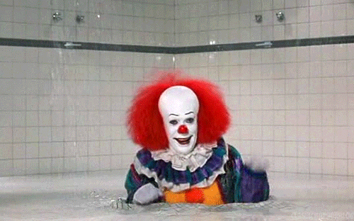tim curry pennyworth clown shower gif