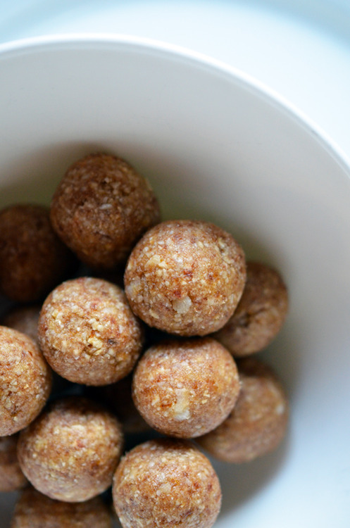 Nut-less balls piled inside of a bowl.