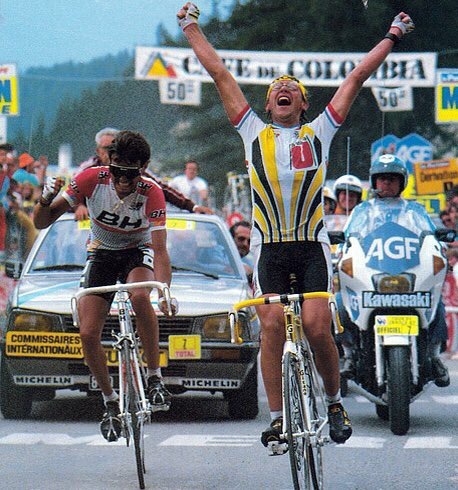 ‪Tour de Francia'87 : 21a Etapa Bourg d'Oisans - La Plagne (185,5 km) ganador Fignon (Système U) líder Perico Delgado, Roche 29’’ #x220787‬