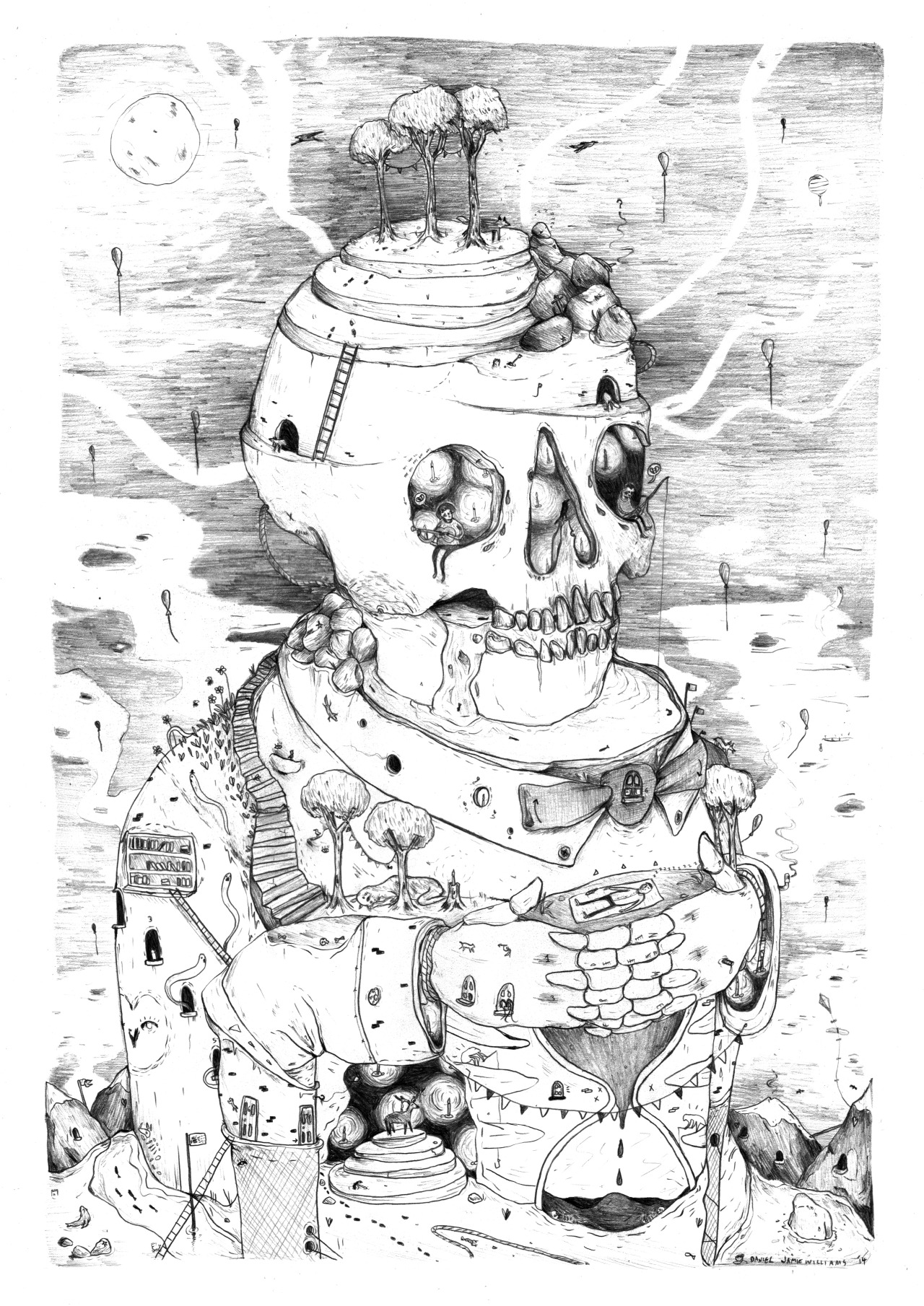 Skeleton Cave (Commissioned Pencil Drawing) 2014 By Daniel Jamie Williams - Click for my Tumblr!