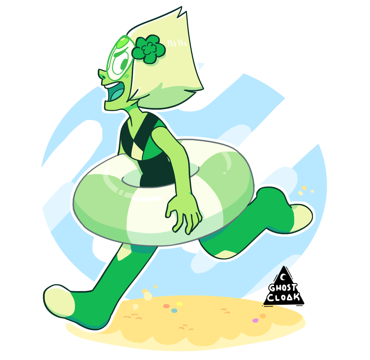 i forgot to upload this earlier!! just some peridot having fun at the beach art by me ☾