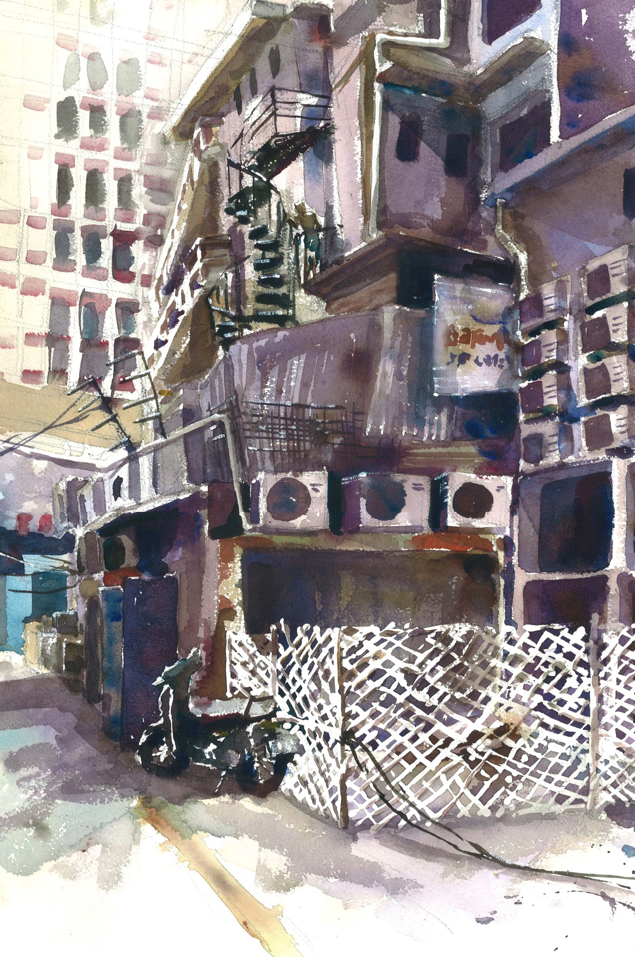 watercolour on A3 Arches paper This scene is a back of an abandoned alley located in...
