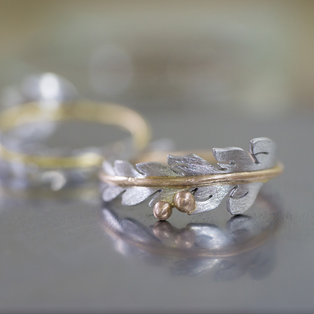 シダの指輪２本　プラチナ、ゴールド　屋久島で作る結婚指輪
