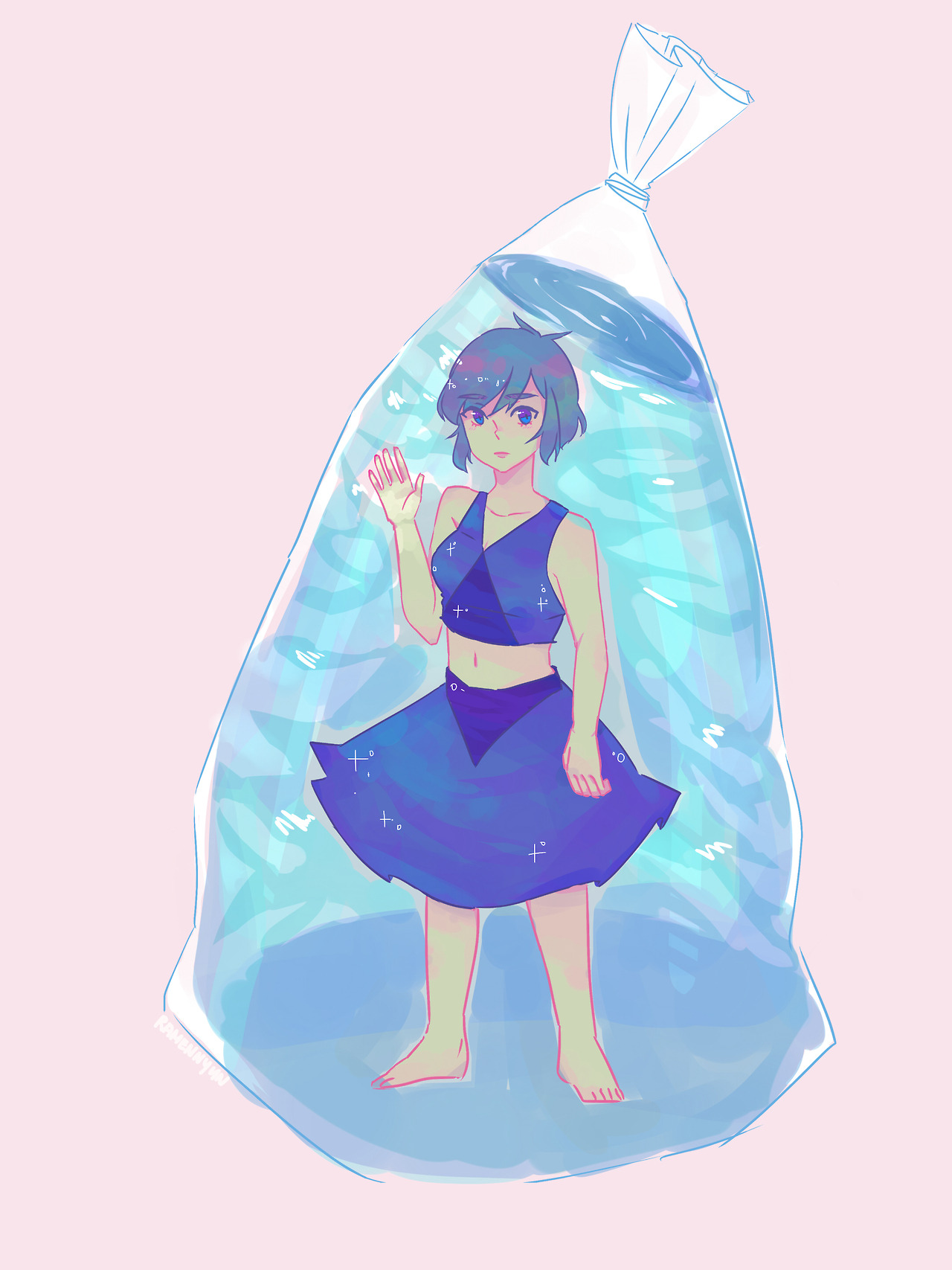 steven universe au where everything’s the same except they trapped lapis in one of those fish bags instead