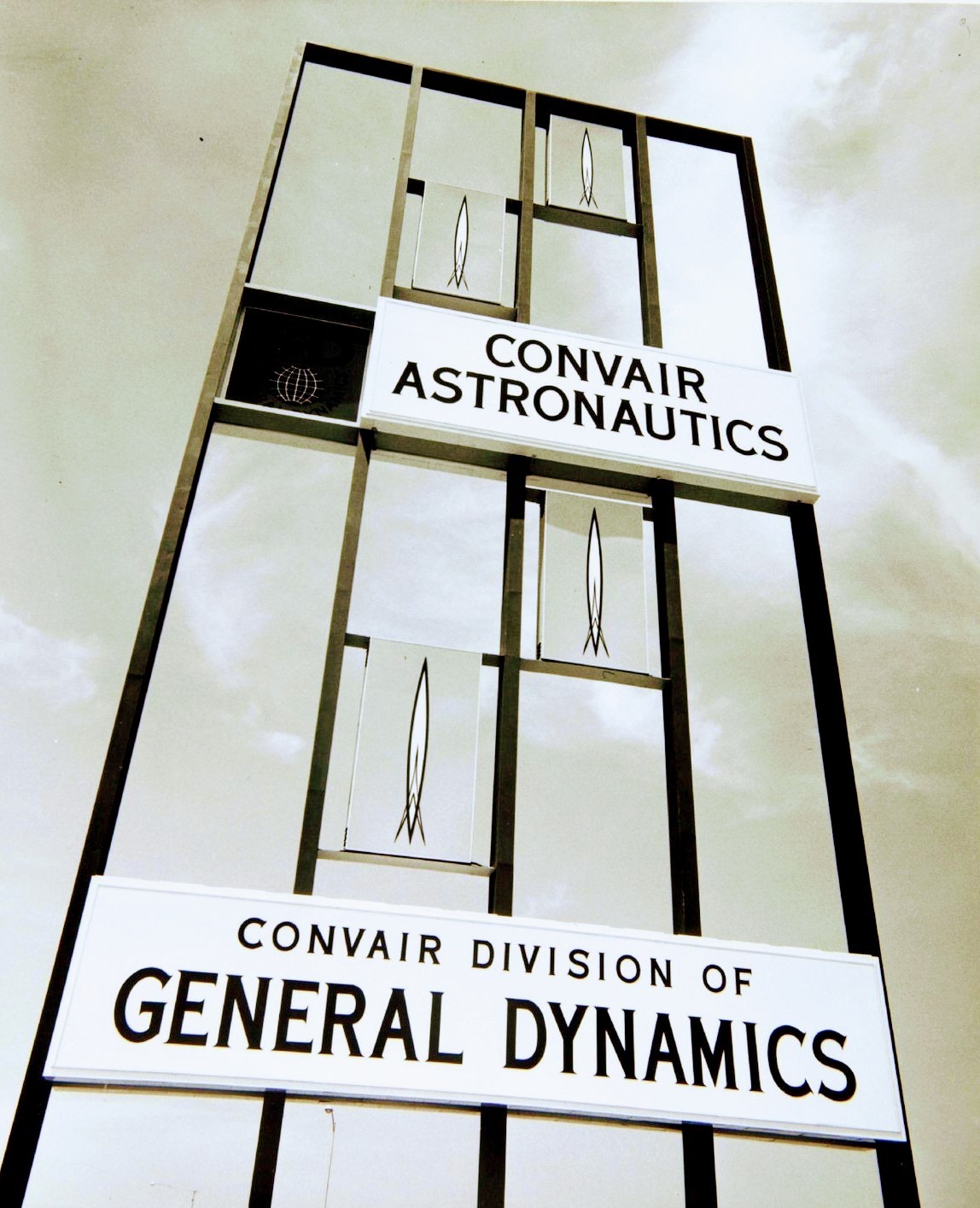 Convair Astronautics/General Dynamics Kearny Mesa Plant entrance sign - San Diego, California U.S.A. - 1958