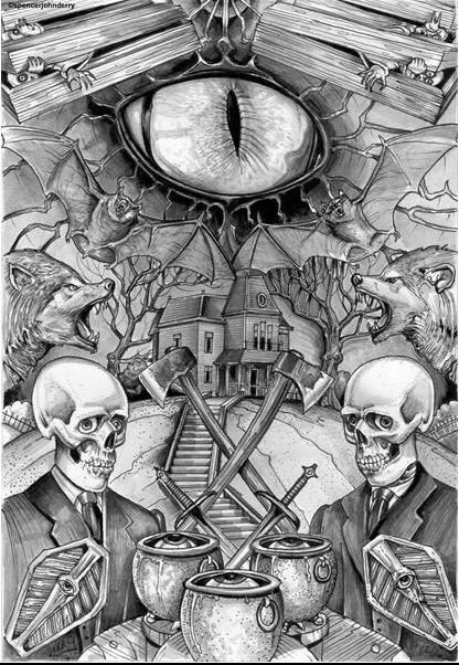The Psycho Demented Original Hand Drawn Creepy, Horror, Macabre Art Illustration by Artist Spencer John Derry. @spencerderryart