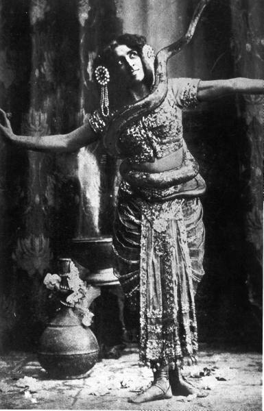 Mata Hari with snake, c.1915 from LIFE archives