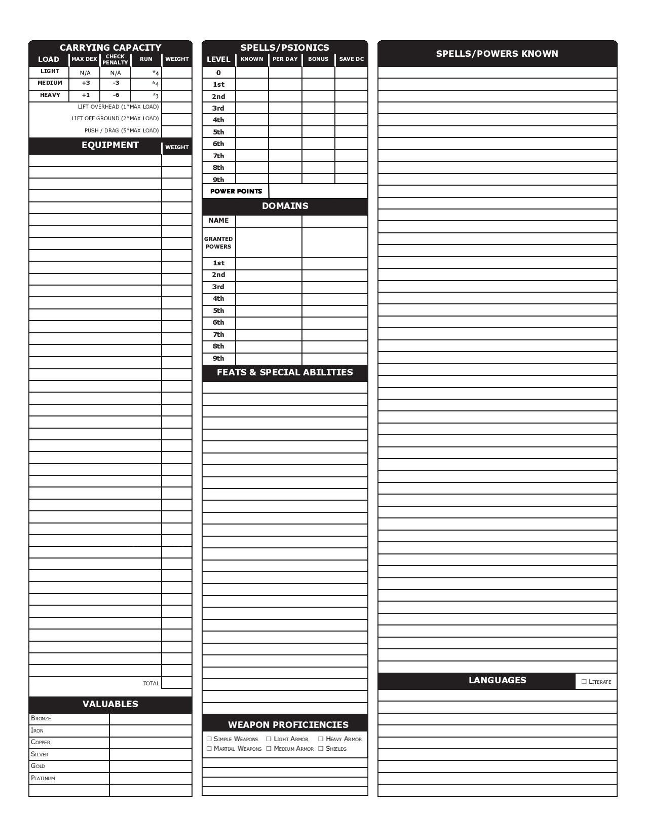 dnd 5e printable character sheet that are persnickety dashing