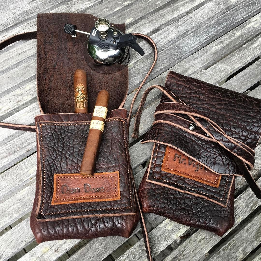 Custom heat branded 🔥🔥 Legendary Saxon #OriginalDesign ⚒ thick American bison leather cigar carriers. I’ll be smoking these sticks tonight! 🔥💨 @gurkhacigars @rockypatelcigar #madeinusa #veteranmade #ruggedluxury #legendarysaxon #cigar #cigars...