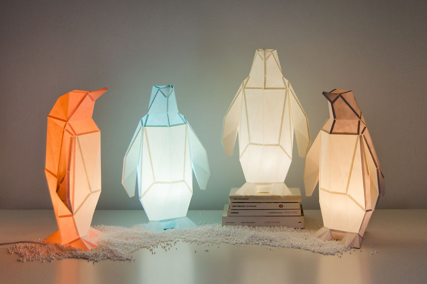 Lámparas con forma de animales de origami - pingüinos 1