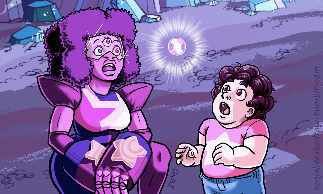 ““Don’t worry. She’ll be back before you know it… Literally.” ” Redrew a shot from the Steven Universe season 2 episode “Reformed”. It’s a great part of Amethyst’s arc, and I just couldn’t resist her...