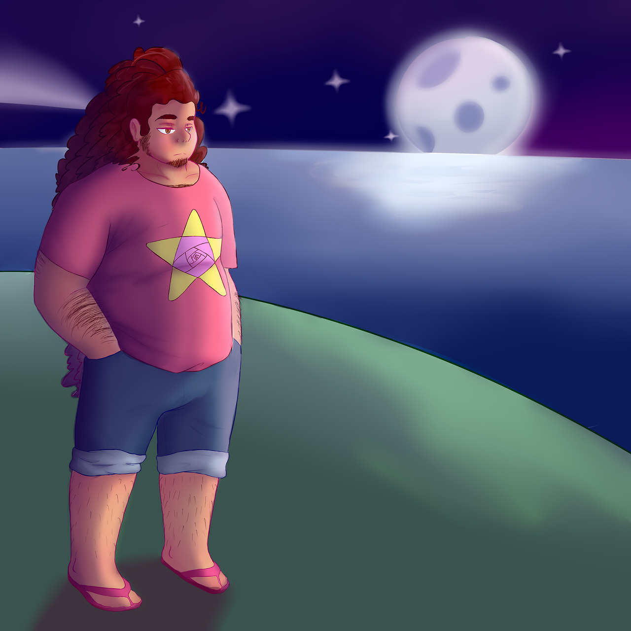 “Adult Steven Headcanon! ” I made this as a gift for a friend, so here y’go! Idk what he’s lookin’ at, probably something boring, or he’s just zoned out. If you like the art, feel free to reblog!