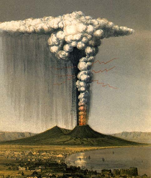 napolinostalgia:<br /><br />
“ The Eruption of Vesuvius as seen from Naples, October 1822. Historical drawing from George Julius Poulett Scrope<br /><br />
(Thanks to Stephen Ellcock)<br /><br />
”