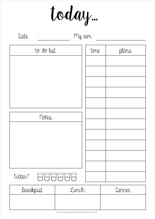 Printable homework planner template