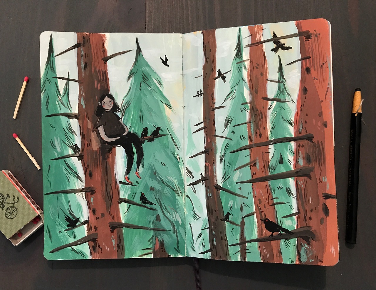 Blackbirds and Redwoods painting in moleskin sketchbook instagram @marthmay painting every day isn :) — Immediately post your art to a topic and get feedback. Join our new community, EatSleepDraw Studio, today!