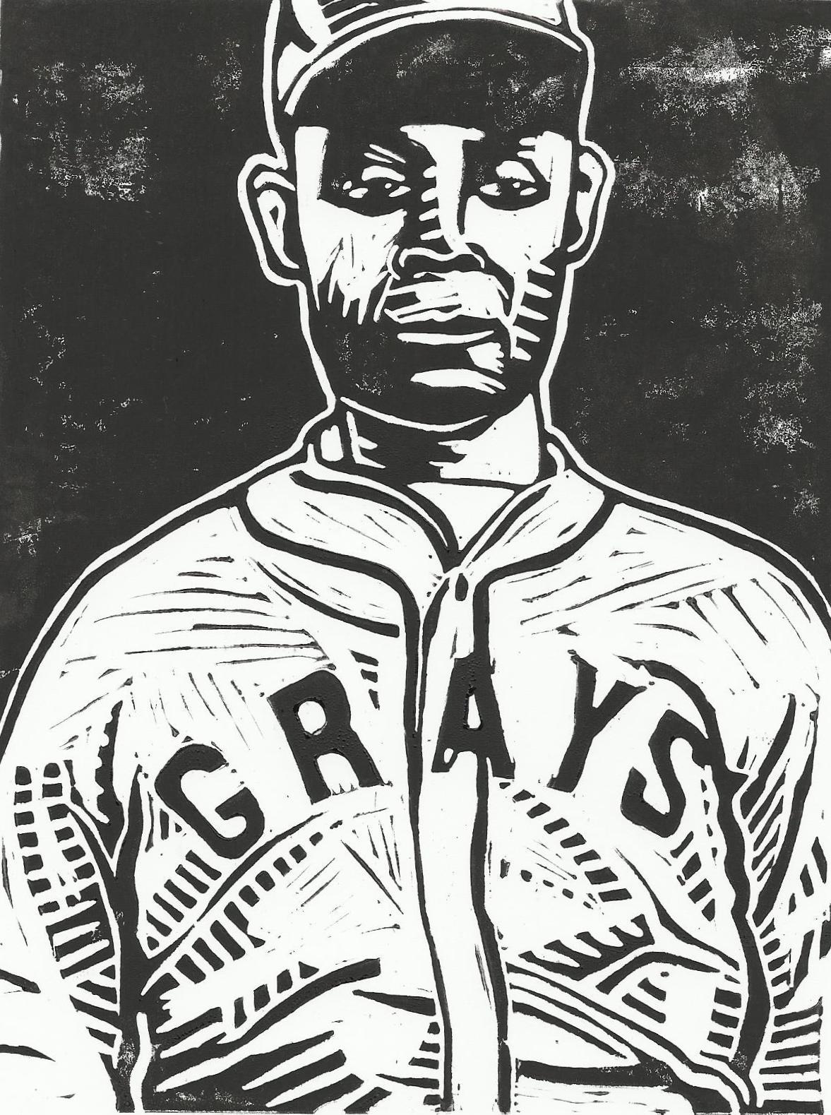 Oscar Charleston. A Hall of Fame baseball player. Lino-cut.