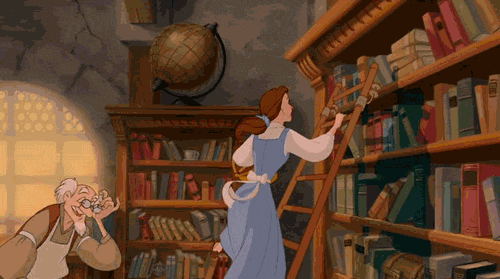 Image result for looking at bookshelves gif