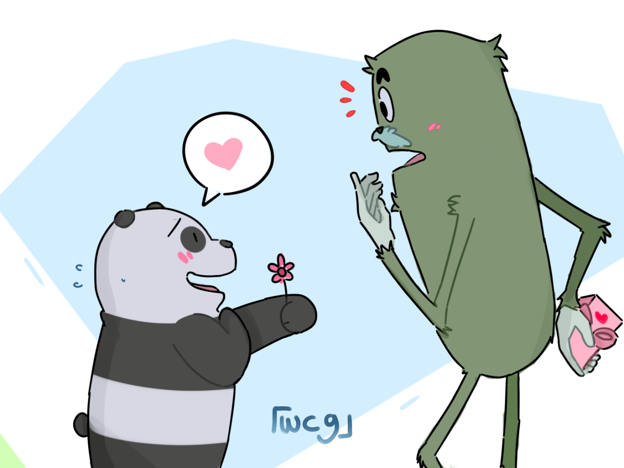 Panda confesses his love for Charlie by awkwardly giving him a flower. but Charlie also want to confess something to Panda but Panda is quick Panlie Week Day (1): First kiss/Confession