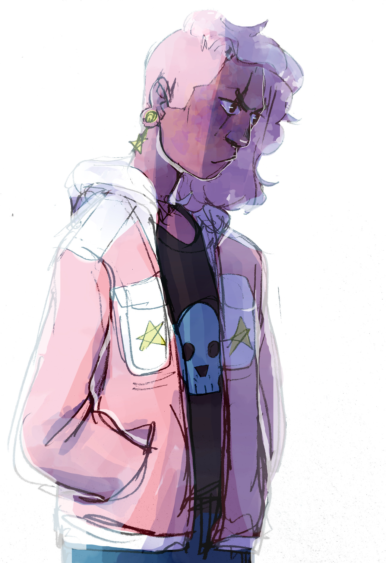 my tablet’s broken so here’s a mouse colored traditional sketch of long haired lars for yall