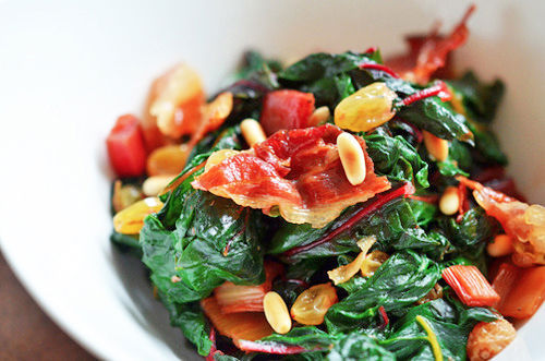 Whole30 Day 23: Swiss Chard with Raisins, Pine Nuts, & Porkitos by Michelle Tam https://nomnompaleo.com