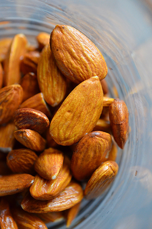Soaked almonds in a glass.