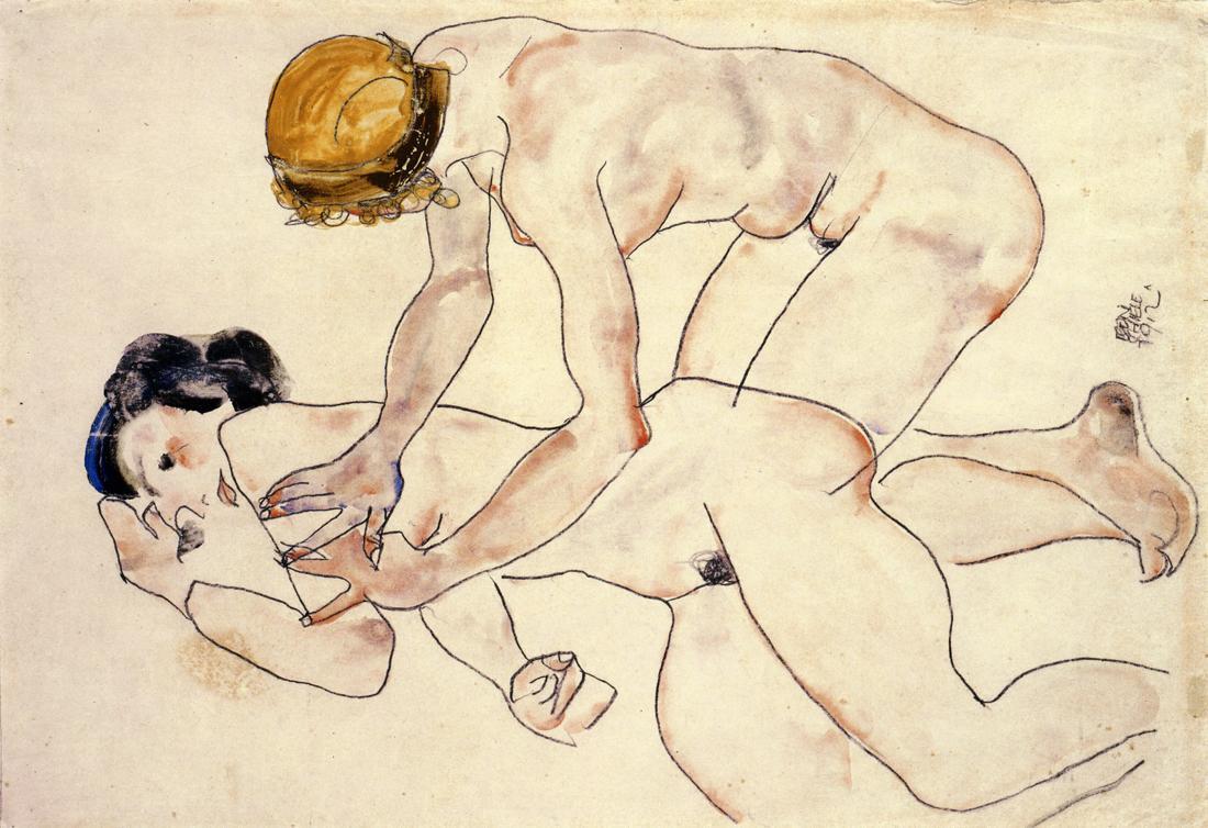 expressionism-art:
“ Two Female Nudes, One Reclining, One Kneeling via Egon Schiele
Size: 34.93x46.04 cm
Medium: watercolor on paper”