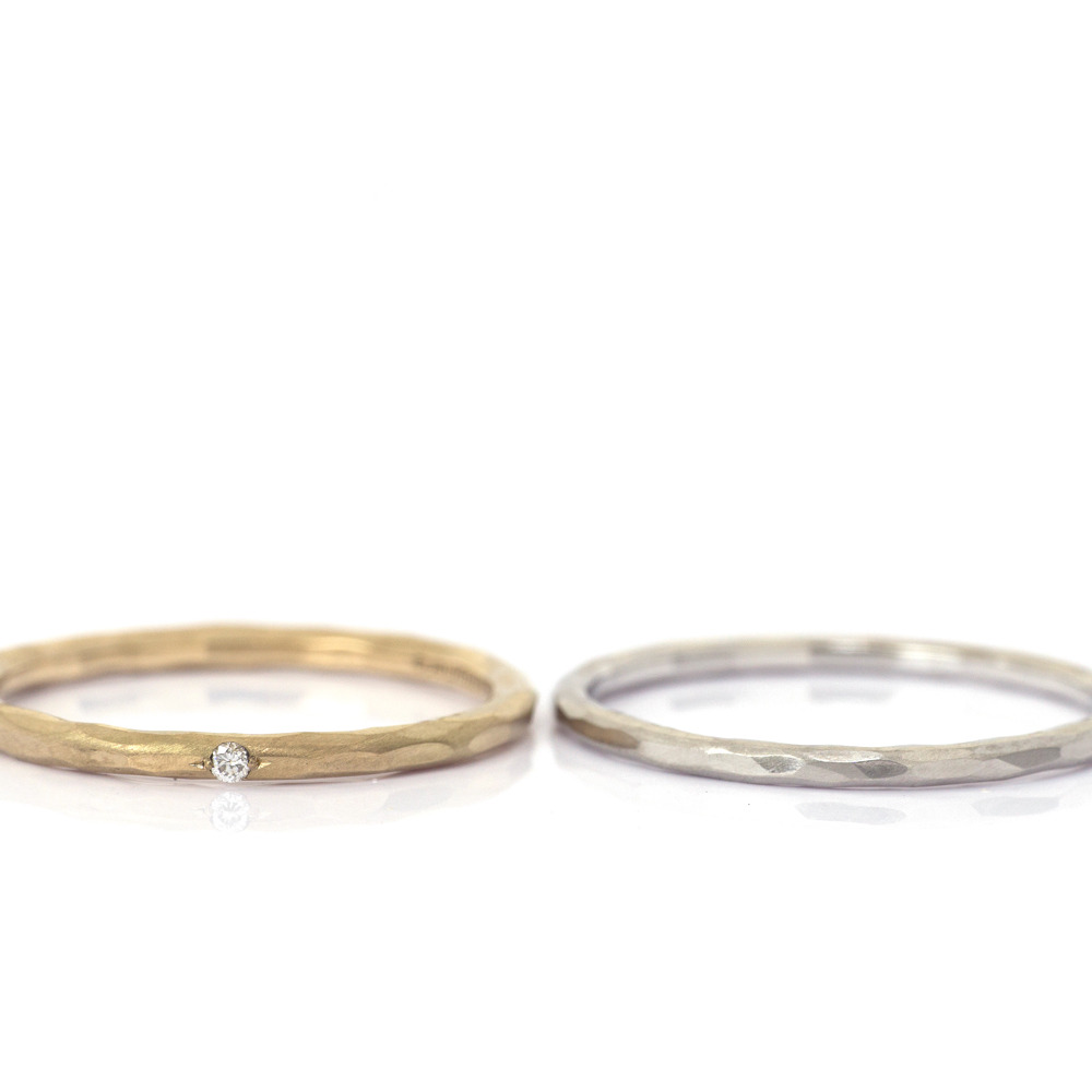 白バック　オーダーメイドのマリッジリング　プラチナ、ダイヤモンド、ゴールド　屋久島で作る結婚指輪