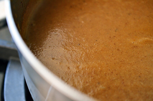 Umami gravy in a pot.